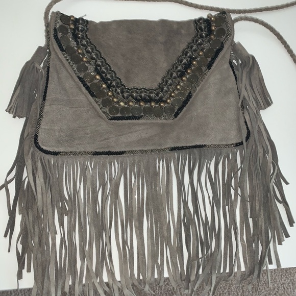 Revolve Gray Fringe Purse - Picture 1 of 4